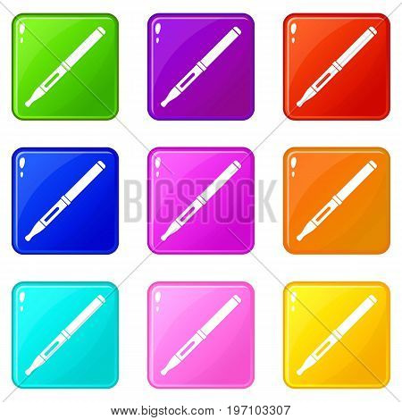 Mod and clearomizer in the kit icons of 9 color set isolated vector illustration