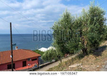 Panoramic view of Gea Beach at Sithonia peninsula, Chalkidiki, Central Macedonia, Greece