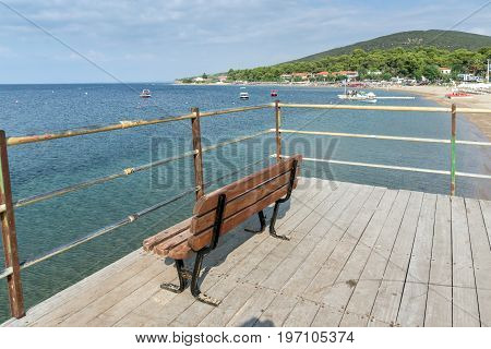 Panoramic view of Psakoudia Beach at Sithonia peninsula, Chalkidiki, Central Macedonia, Greece