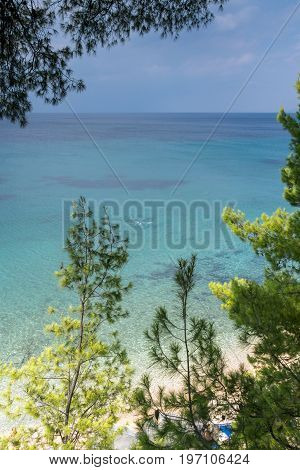 Panoramic view of Elia Beach at Sithonia peninsula, Chalkidiki, Central Macedonia, Greece