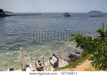 Panoramic view of town of Neos Marmaras at Sithonia peninsula, Chalkidiki, Central Macedonia, Greece