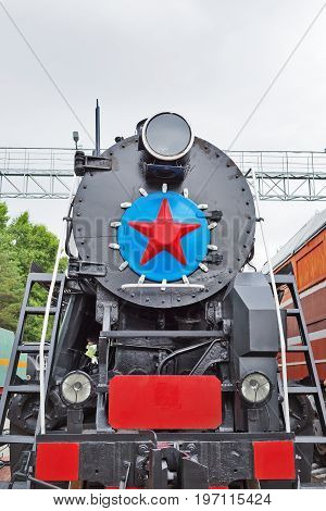 Novosibirsk Museum of railway equipment in Novosibirsk Siberia Russia - July 7 2017: the Soviet mainline freight steam locomotive L series . Built by the Voroshilovgrad factory name the October revolution in 1954
