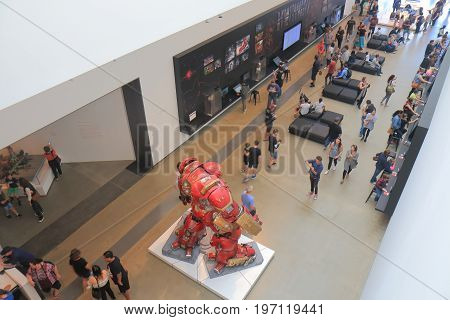 BRISBANE AUSTRALIA - JULY 8, 2017: Unidentified people visit GOMA museum. GOMA Queensland Government of Modern Art is the largest gallery of modern and contemporary art in Australia.