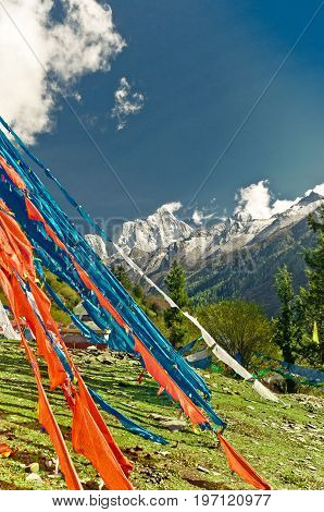 Buddhist prayer flags in the tibetan highlands of China
