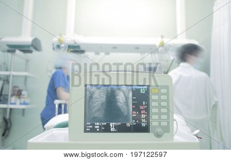 X-ray scanning of lungs of patient in ICU.