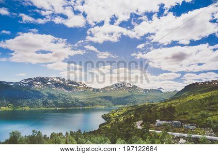 View on Fjord landscape and mountains in Norway