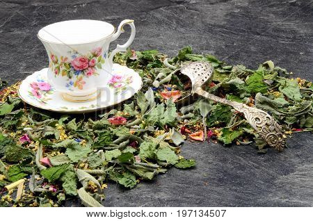 Tea Cup on black background close up