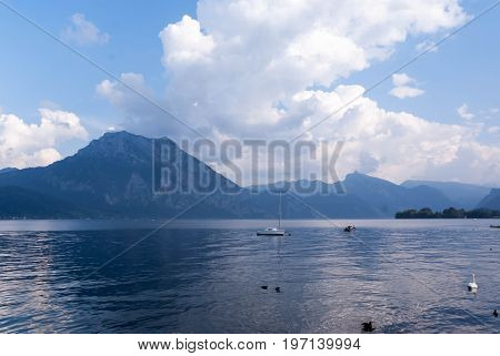 View Of Mountens And Sailing Boat
