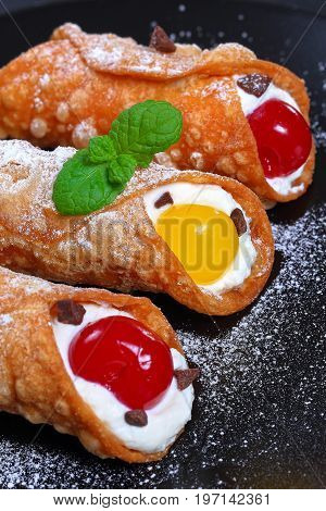 Yummy Sicilian Cannoli Traditional Italian Dessert
