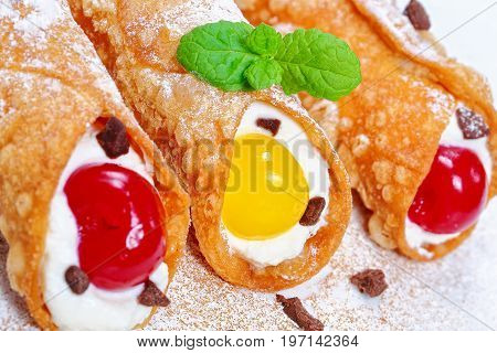 Sicilian Cannoli With Ricotta And Cherry