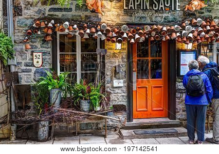 Quebec City, Canada - May 30, 2017: Lower Old Town Street Called Rue Du Petit Champlain With Older C
