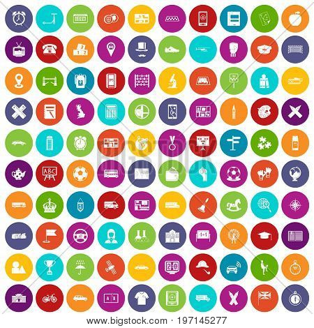 100 bus icons set in different colors circle isolated vector illustration
