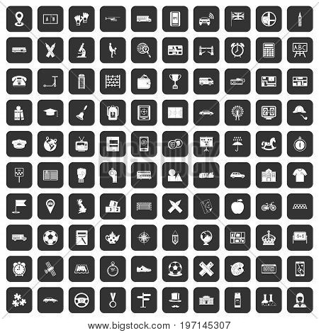 100 bus icons set in black color isolated vector illustration