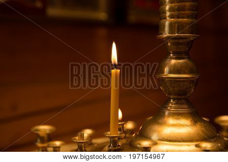One Candle Lights Bokeh Background Candlelight Service