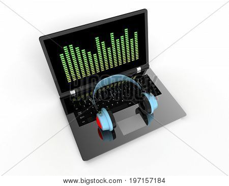 Head Phone With Laptop . 3D Renered Illustraion