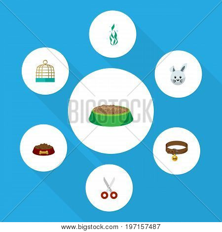 Flat Icon Pets Set Of Bunny, Seaweed, Hound Necklace And Other Vector Objects