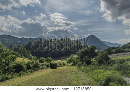 Sunny Summer Day Over Lesnica Village In National Park Pieniny