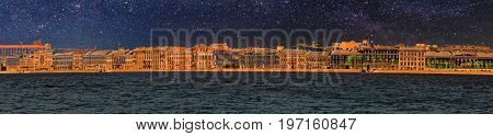 Panoramic View Of The Neva River Embankment In St. Petersburg.