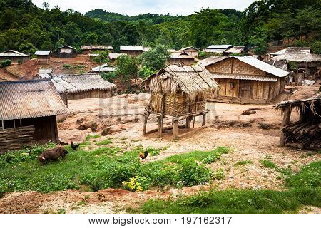 Mountain Village Laos simple houses of hill tribe people