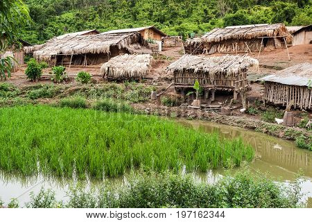 Mountain Village Laos simple houses of hill tribe people