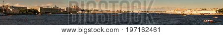 St. Petersburg, Russia - June 28, 2017: Panoramic View Of The Neva River Embankment In St. Petersbur