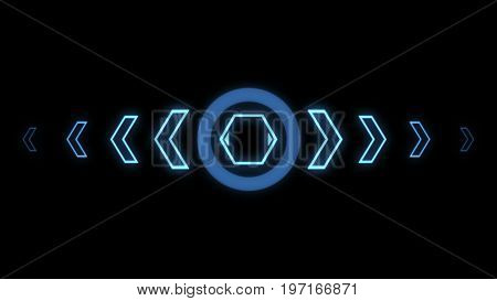 Futuristic screensaver with hex corner. HUD Heads Up Display Scanner high tech target digital read out. Abstract digital background with geometric particles. 3d rendering