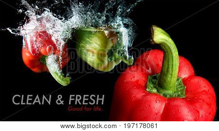 Splash Water From Water Droping Bell Pepper.