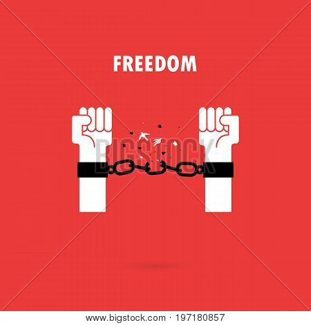 Human hands and broken chain with the bird symbols.Freedom concept.Vector illustration
