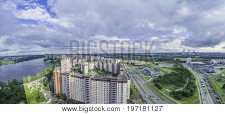 Uptown residential area Rybatskoye district view from skyscraper St. Petersburg Russia