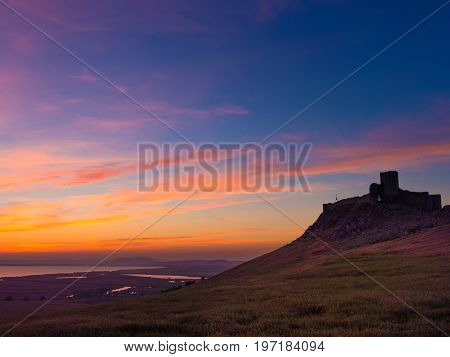 Enisala Fortress At Sunset, Dobrogea, Romania