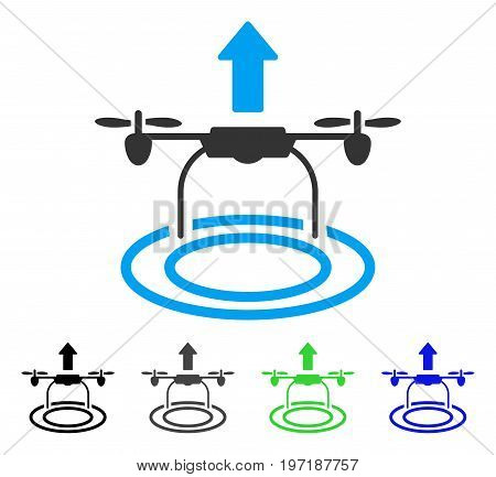 Start Drone flat vector pictograph. Colored start drone gray, black, blue, green icon versions. Flat icon style for application design.