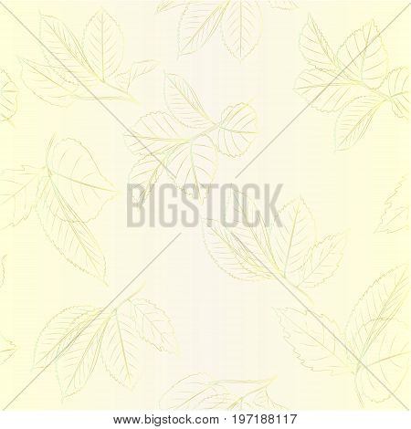 Seamless texture contour branches with leaves of roses vintage vector editable illustration hand draw