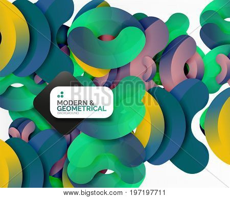 Abstract color geometric round shapes on white - elements with shadow, colorful composition