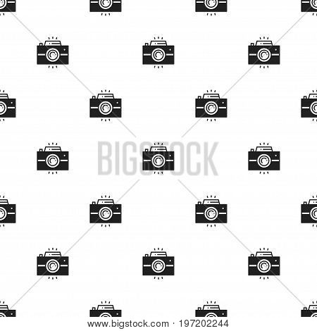 Photo camera retro seamless pattern. Print. Photograph, photo gadget, instant photo, camera, snapshot sign. Decor elements icons. Vector illustration. Background. Texture for wrapping paper textile