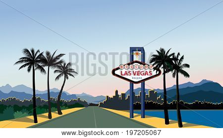 Las Vegas city skyline. Travel USA background. Landscape with Las-Vegas sign