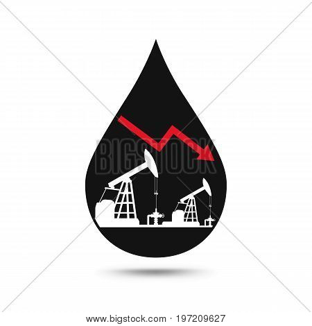 Oil Industry Concept. Oil Price Falling Down Graph With Petroleum Pump And Oil Drop.
