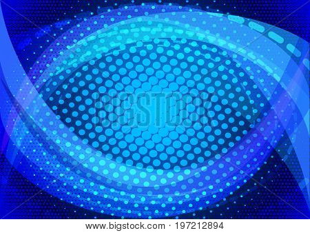 Abstract background - blue concentric circles and halftone in vector