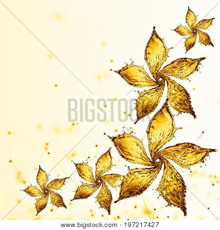 flower made of water splash of yellow color. 3d rendering