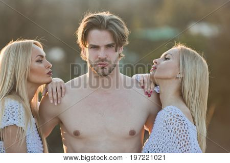 Girl And Women With Boyfriend Outdoor.