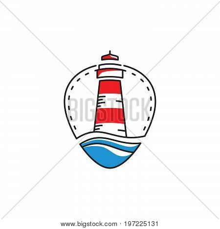 Lighthouse Logo vintage retro design vector template. Creative concept icon symbol.