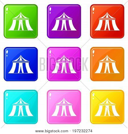 Circus tent icons of 9 color set isolated vector illustration