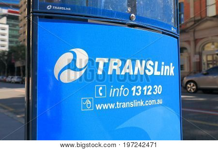 BRISBANE AUSTRALIA - JULY 9, 2017: Translink sign. Translink is an agency of the Department of Transport and Main Roads introduced by the Queensland Government