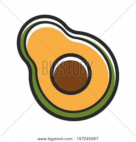 Half of fresh organic avocado isolated cartoon flat vector illustration on white background. Evergreen healthy fruit plant rich in vitamins and important minerals One-seeded pear-shaped berry.
