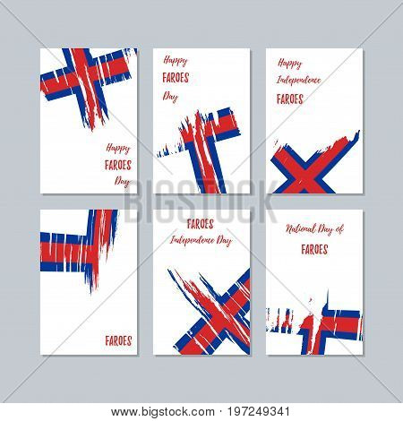 Faroes Patriotic Cards For National Day. Expressive Brush Stroke In National Flag Colors On White Ca