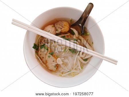 Fish Noodles : small line Fish Balls Fish Line in White Bowl