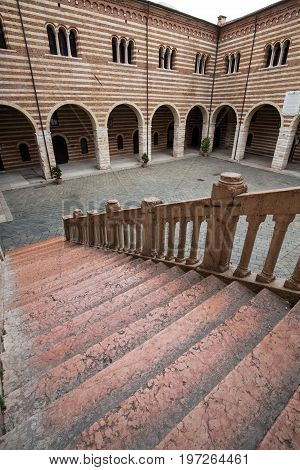 Scala della Ragione in the Courtyard of the Palazzo della Ragione in Verona. Italy