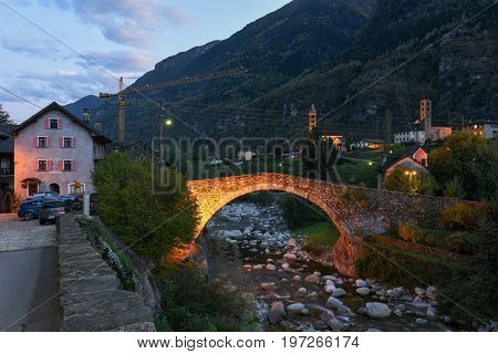 Roman Bridge At Giornico On Leventina Valley