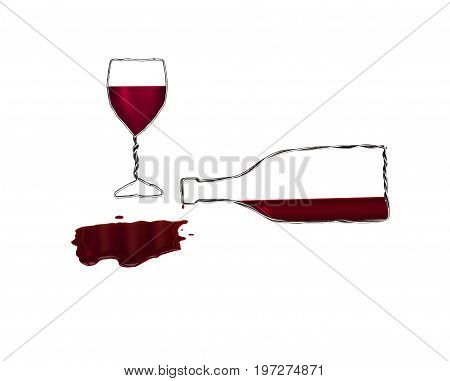 Wine in a glass and a bottle made of wire