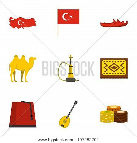 Turkey things icons set. Flat set of 9 Turkey things vector icons for web isolated on white background
