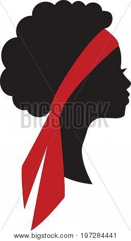 Silhouette of beauty young african girl head in profile with hair bandage.
